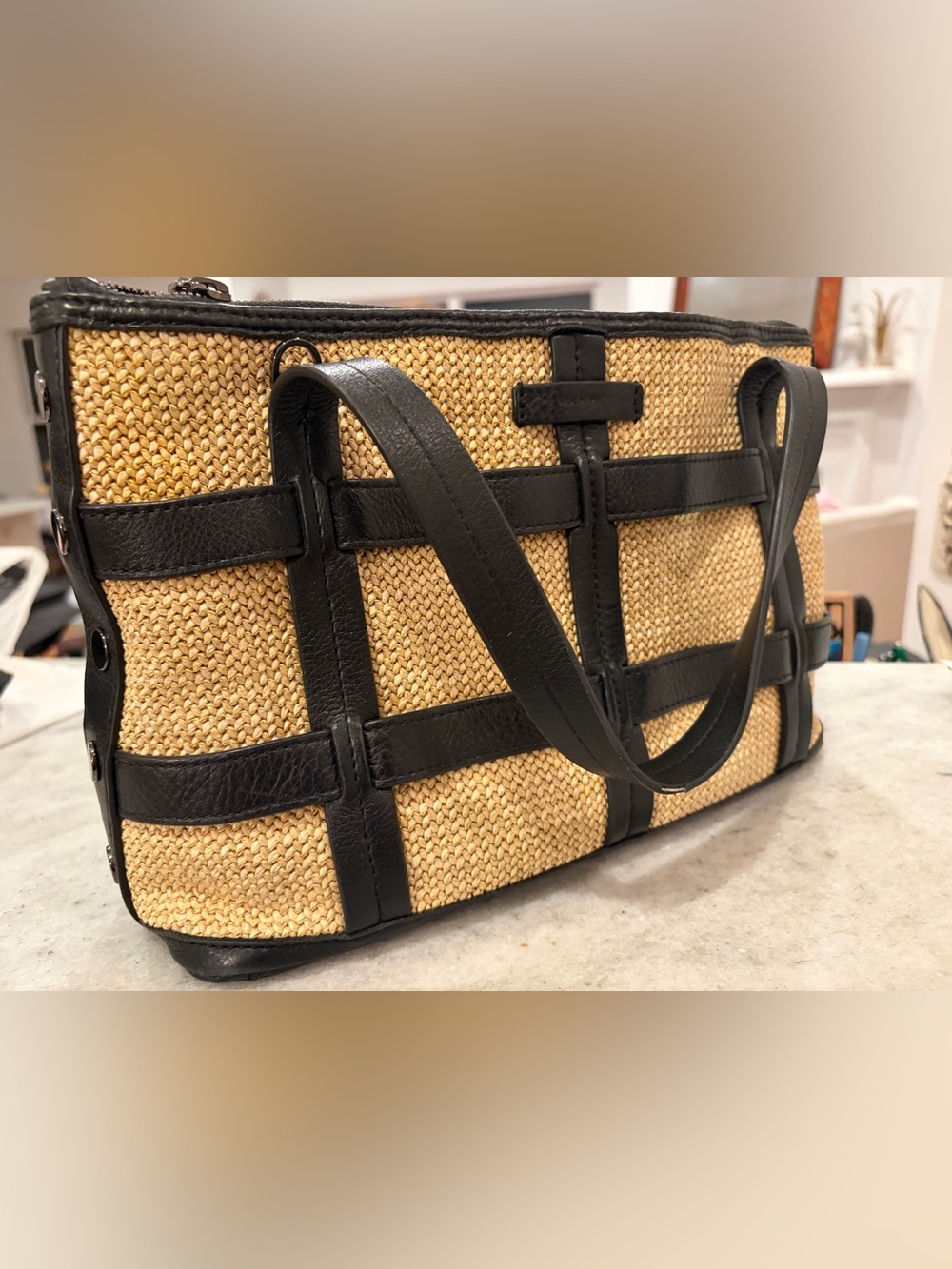 Hammitt Woven Leather Trim Tote in Black & Brown